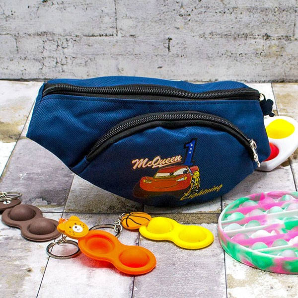 

Сумка на пояс бананка яркая стильная принт Тачки 12*32 см на молнии отличного качества Luna Темно-синий