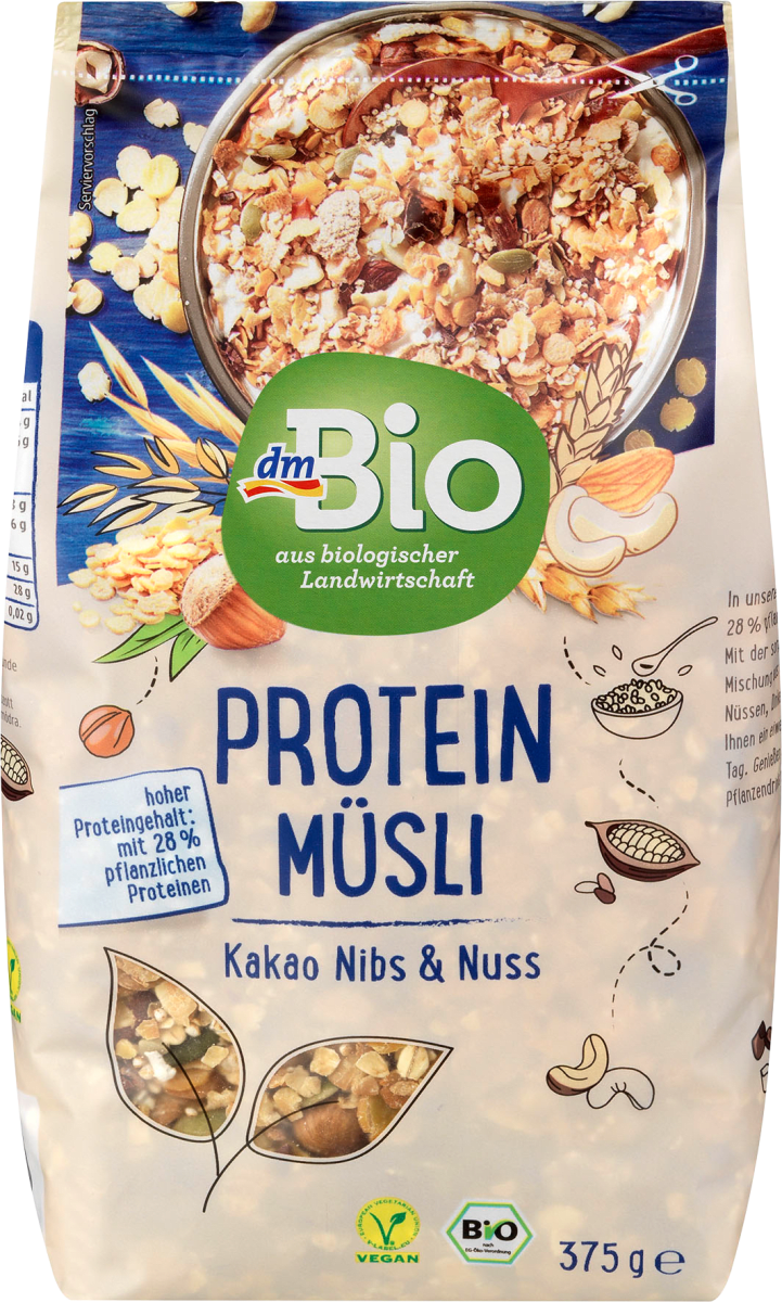 

Органические протеиновые мюсли dm Bio Proteinmüsli Kakao Nibs & Nuss, 375 гр