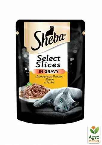 

Влажный Корм для кошек Sheba Select Slices с домашней птицей в соусе 85 г