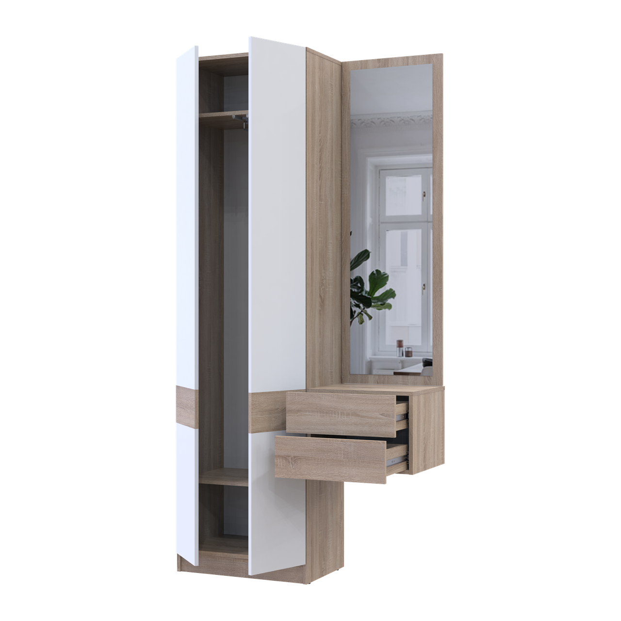 Передпокій Doros Сола Doros 1+2 Дуб Сонома/Білий ДСП / дзеркало 105х40х215 (42005150) 4