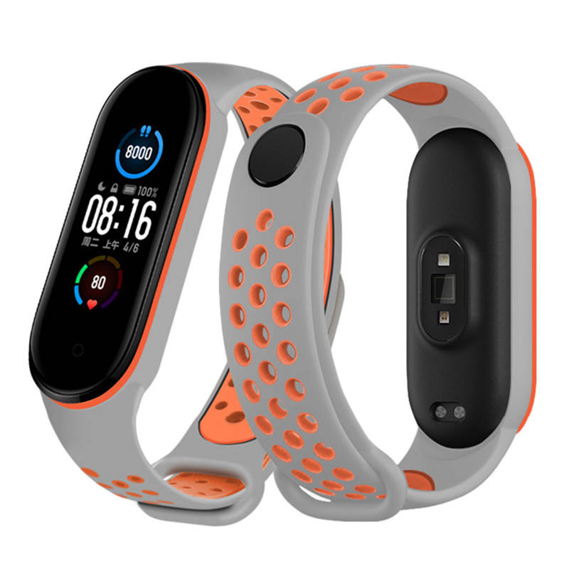 

Mi band 5 6 ремешок перфорированный спортивный Серо-оранжевый