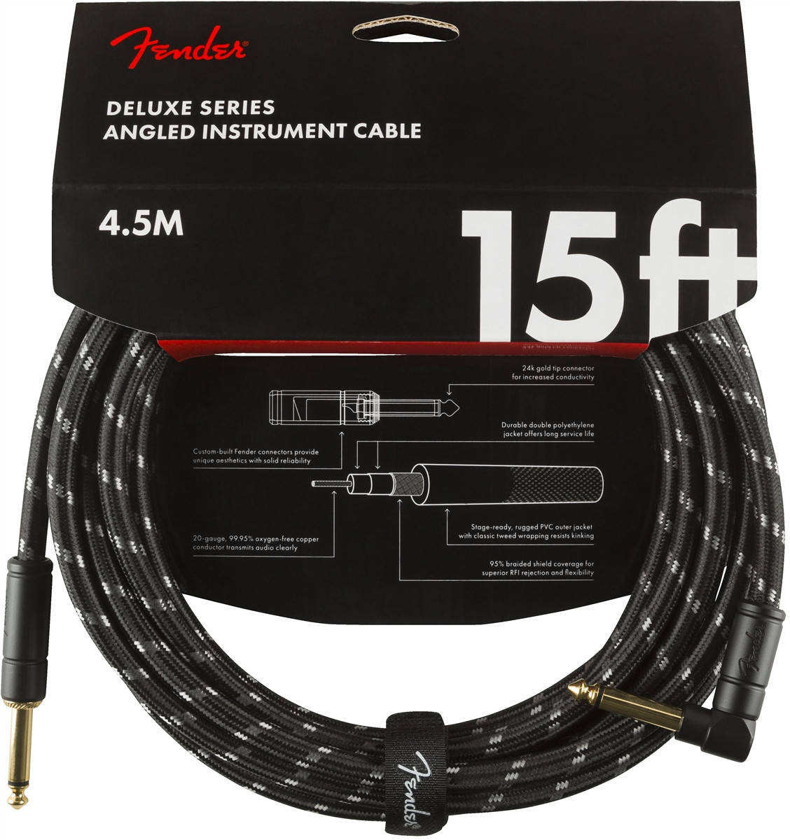 

Инструментальный кабель FENDER CABLE DELUXE SERIES 15' ANGLED BLACK TWEED (4.5 м)
