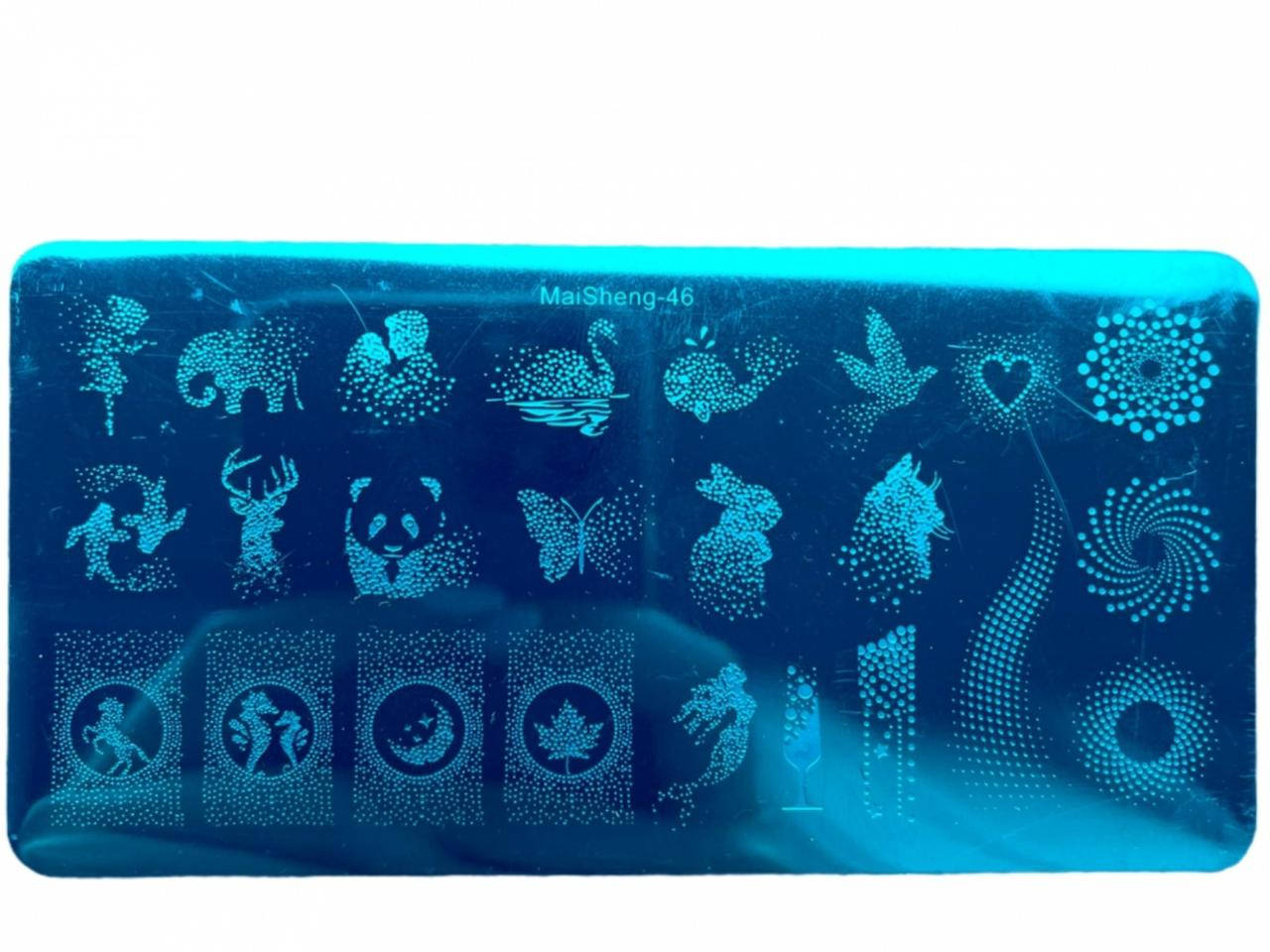 

Пластина для стемпинга MaiSheng - 46 , размер 12 на 6см, Стемпинг пластины Животный принт, Синий