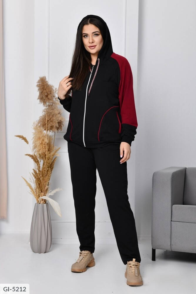 

Классический женский спортивный костюм с кофтой на молнии двунитка больших размеров батал 50-64 арт 21-58