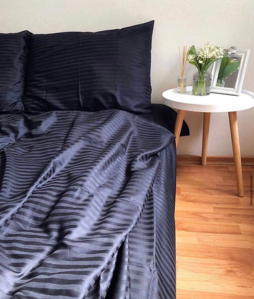 

Семейный комплект постельного белья Страйп - Сатин "Тёмно синее", Темно-синий