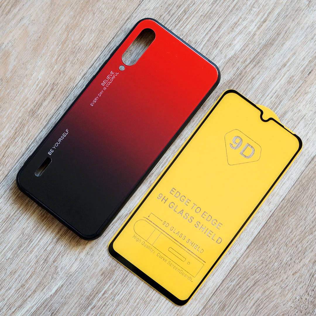 

Комплект чехол с градиентом и защитное стекло Full Glue для Xiaomi Mi A3 / Xiaomi CC9e (черно-красный)