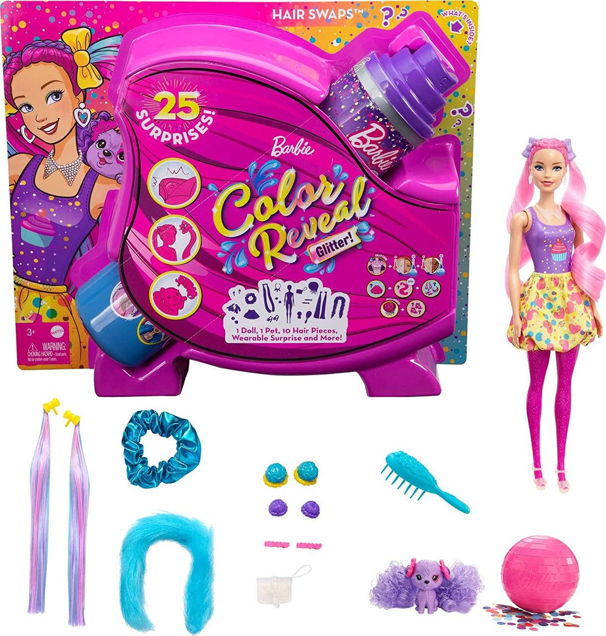 

Кукла Барби Блестящий Сюрприз Barbie Color Reveal Glitter! Hair Swaps Doll