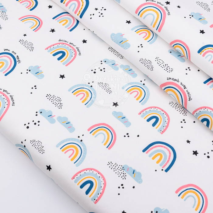 

Ткань сатин "Разноцветная радуга с облаками", №2896с, Разные цвета