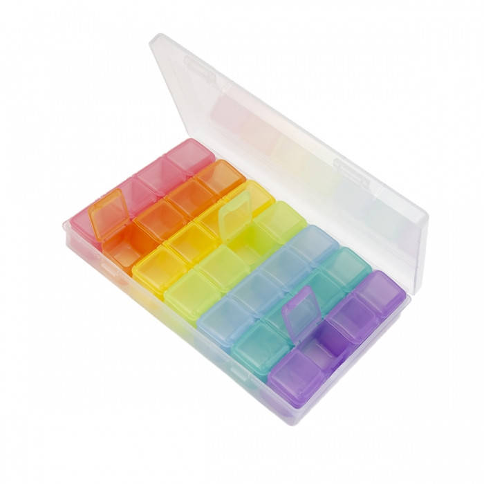 

Контейнер для Бисера и Бусин, Пластик, Разноцветный, Прямоугольный, на 28 отсеков, Размер: 175x108x26мм,