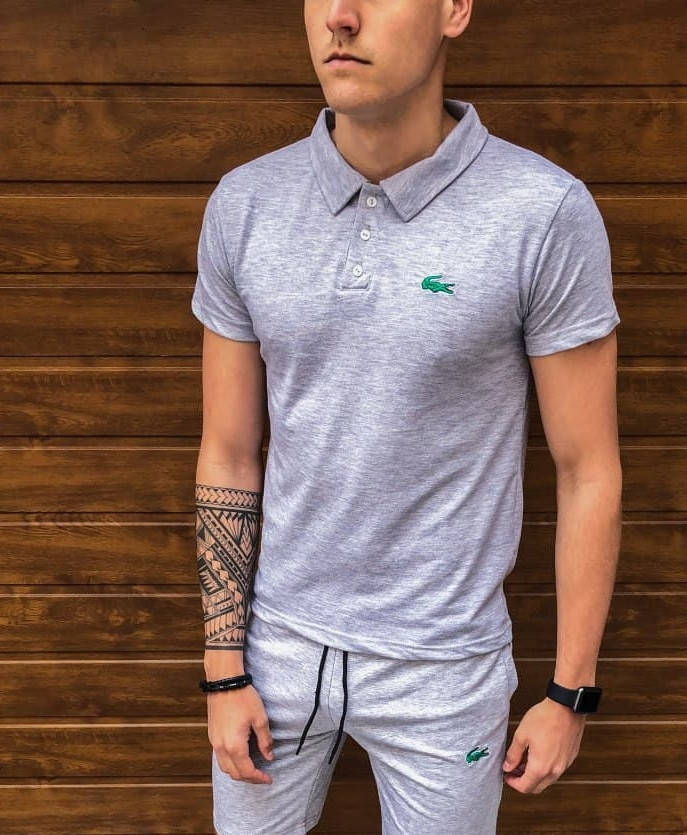 

Футболка поло мужская lacoste с воротником спортивная повседневная молодежная стильная брендов серая Mons