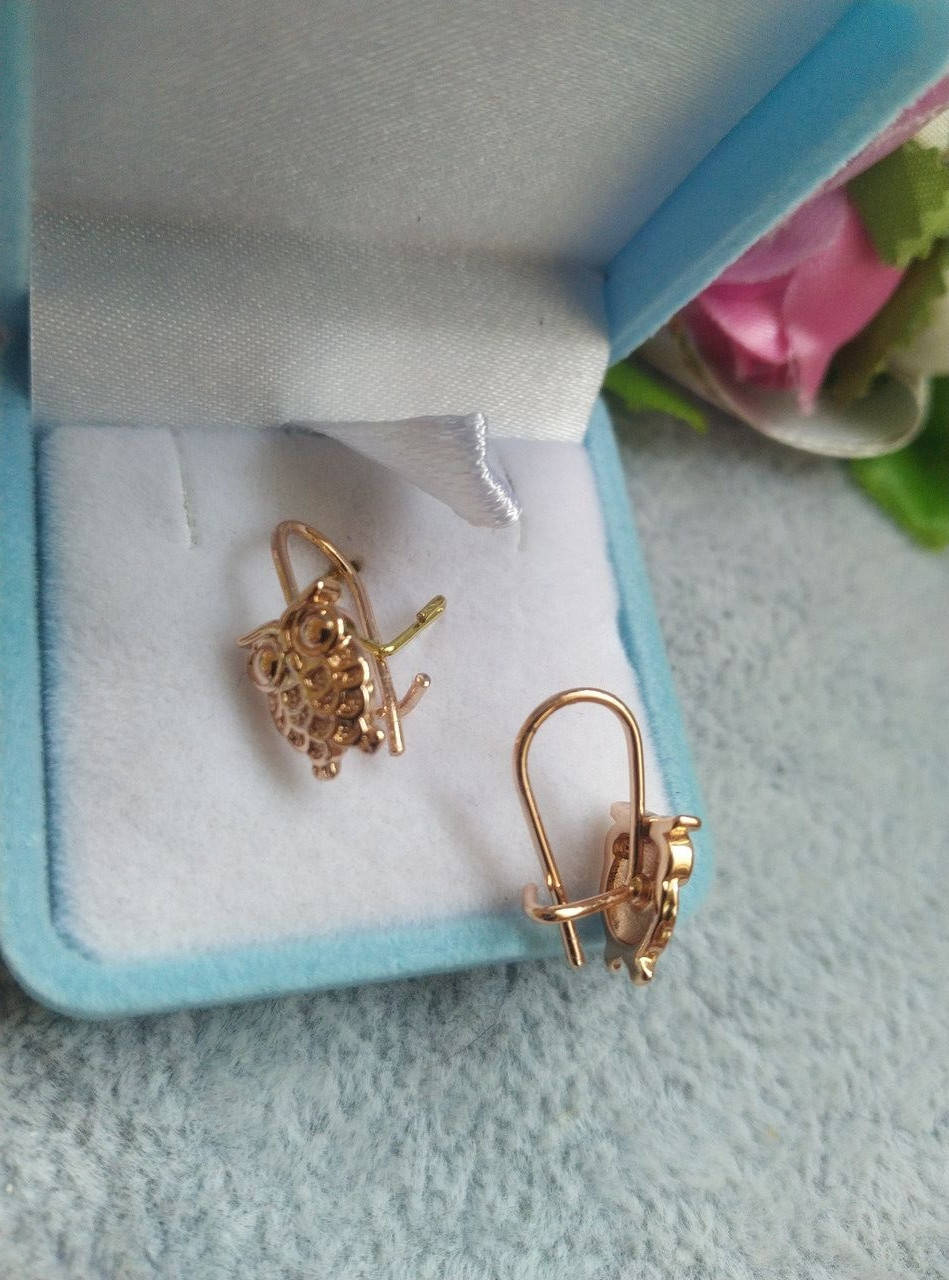 

Сережки Хюпінг медичне золото позолота дитячі,сови.