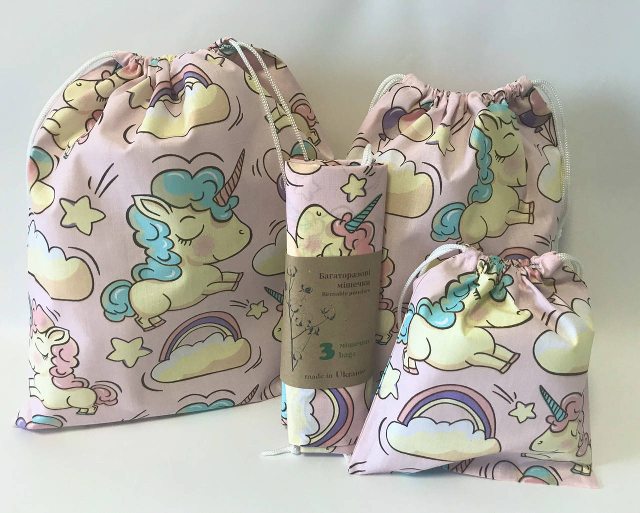 

Эко мешок из ткани, крафт набор из 3-х шт Бязь, самозатягивающиеся. 14