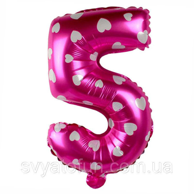 

Фольгированный шар цифра 5 розовый в сердечки Китай