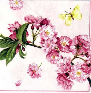 

Салфетки для декупажа "Ветвь цветущей вишни." белый 33*33 см №52