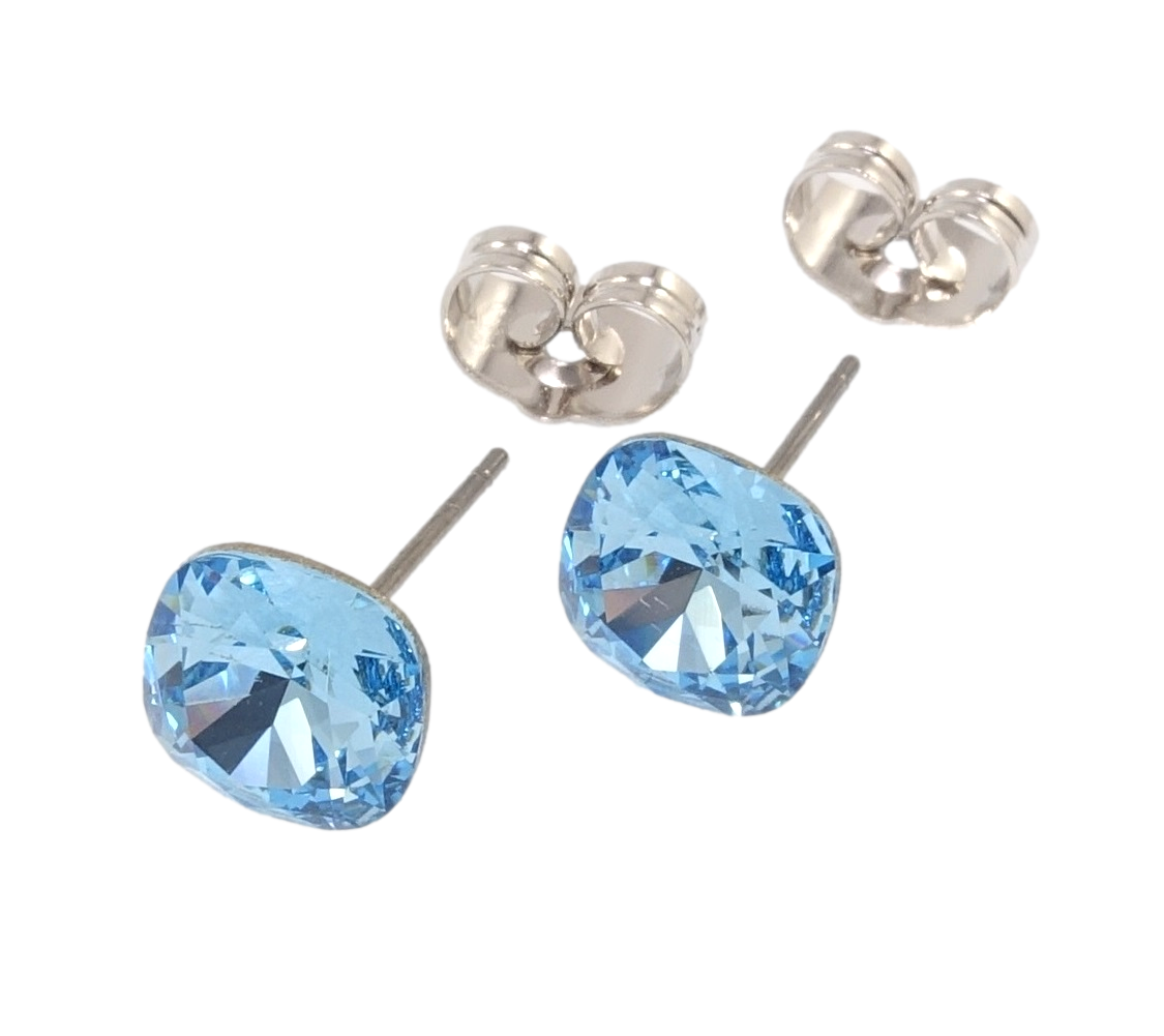 

Серьги Xuping Родий с кр-ми Swarovski гвоздики (пусеты) "Кристаллы Aquamarine" 8х8мм
