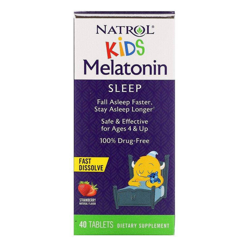 

Мелатонин для детей от 4 лет Natrol "Kids Melatonin Sleep" со вкусом клубники, 1 мг (40 жевательных таблеток)