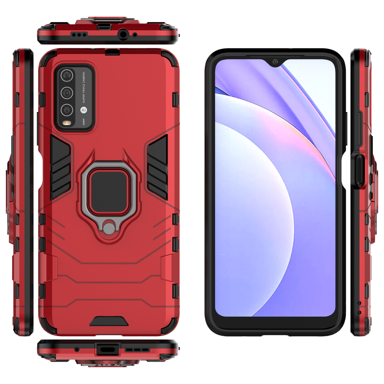 

Бронированный чехол Xiaomi Redmi 9T c кольцом Red, Темно-красный