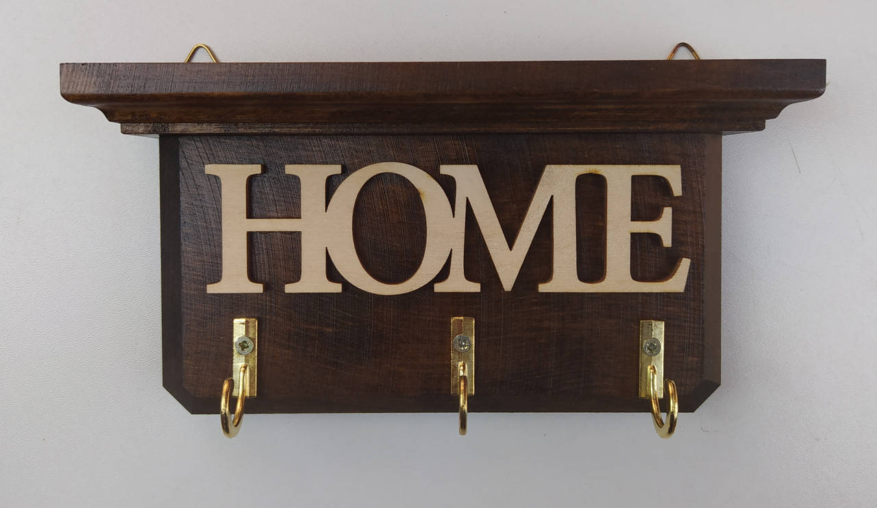 

Ключница настенная деревянная ручной работы "Home" на три крючка
