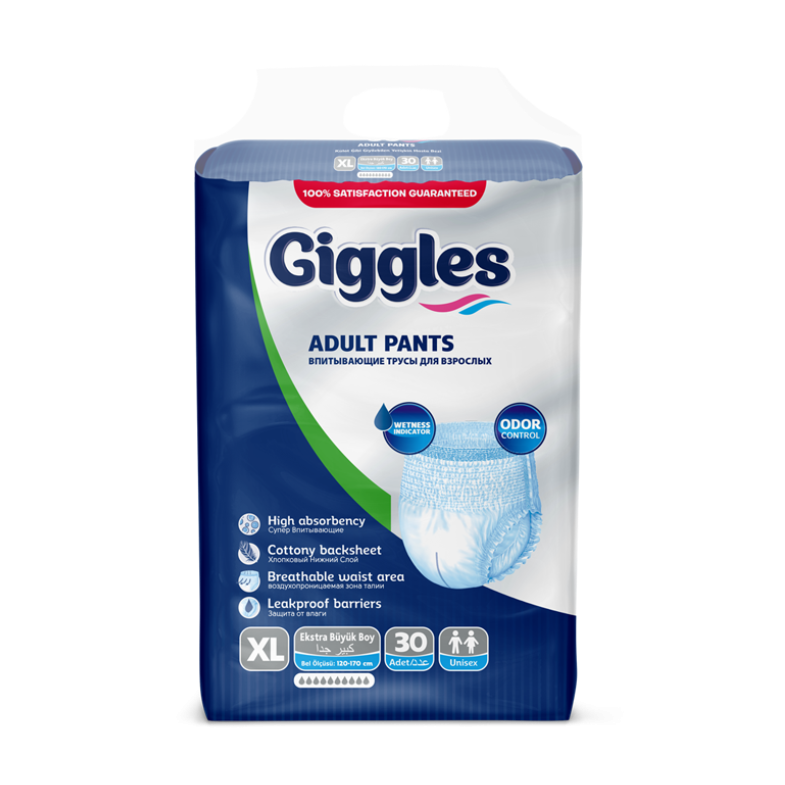 

Подгузник-трусики для взрослых Giggles Extra Large 120x170 см. (30 шт.)