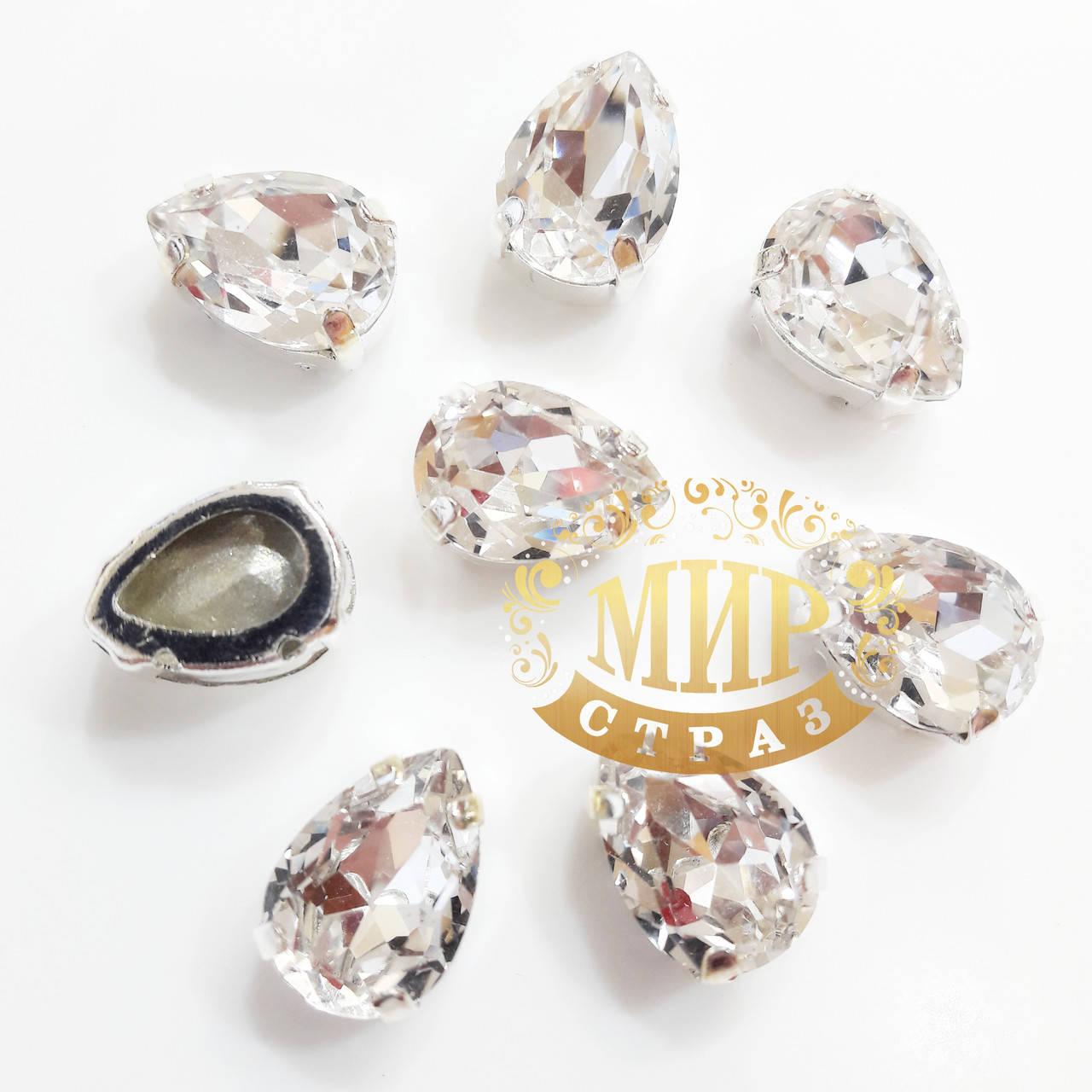 

Стразы в цапах Люкс, форма Капля, цвет Crystal, 10х14мм, 1шт, Белый