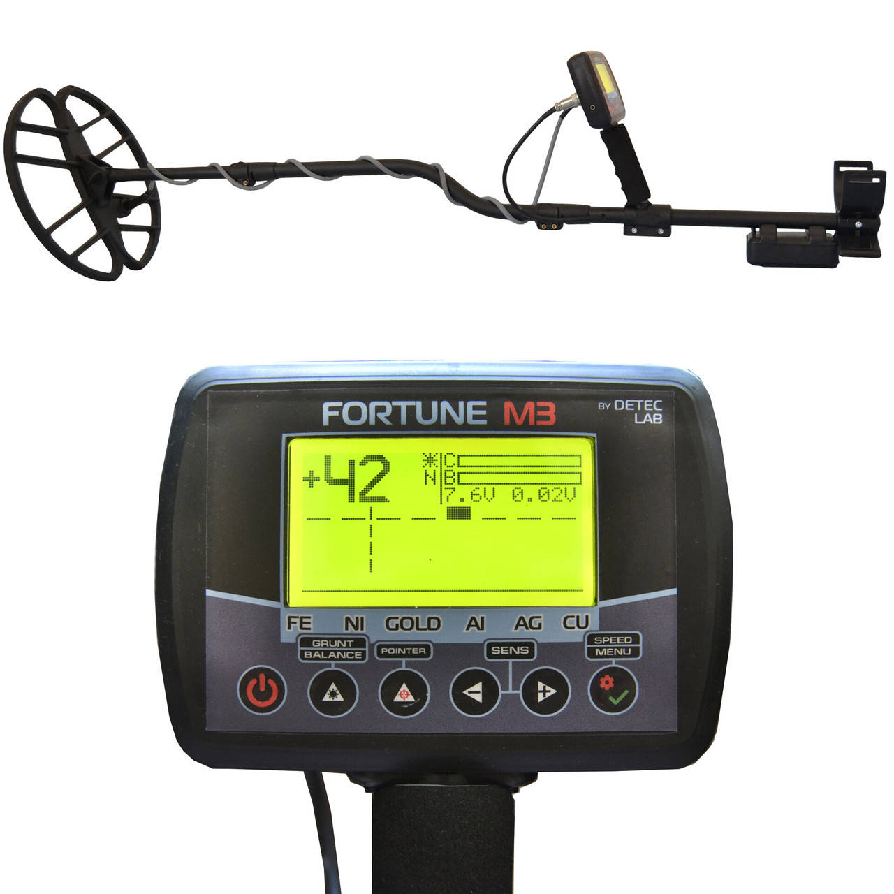 

Металлоискатель Фортуна М3/Fortune M3 корпус PL2943 на новой Штанге, большой ЖК-дисплей 7*4 Winstar