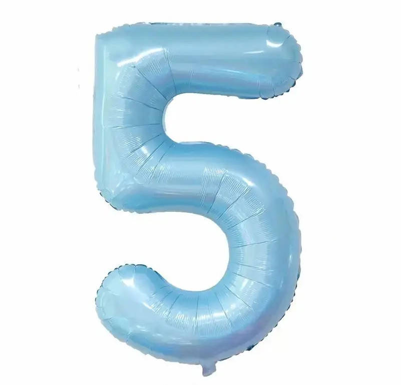 

Фольгированная цифра 5 нежно голубая (baby blue) 70 см, Голубой