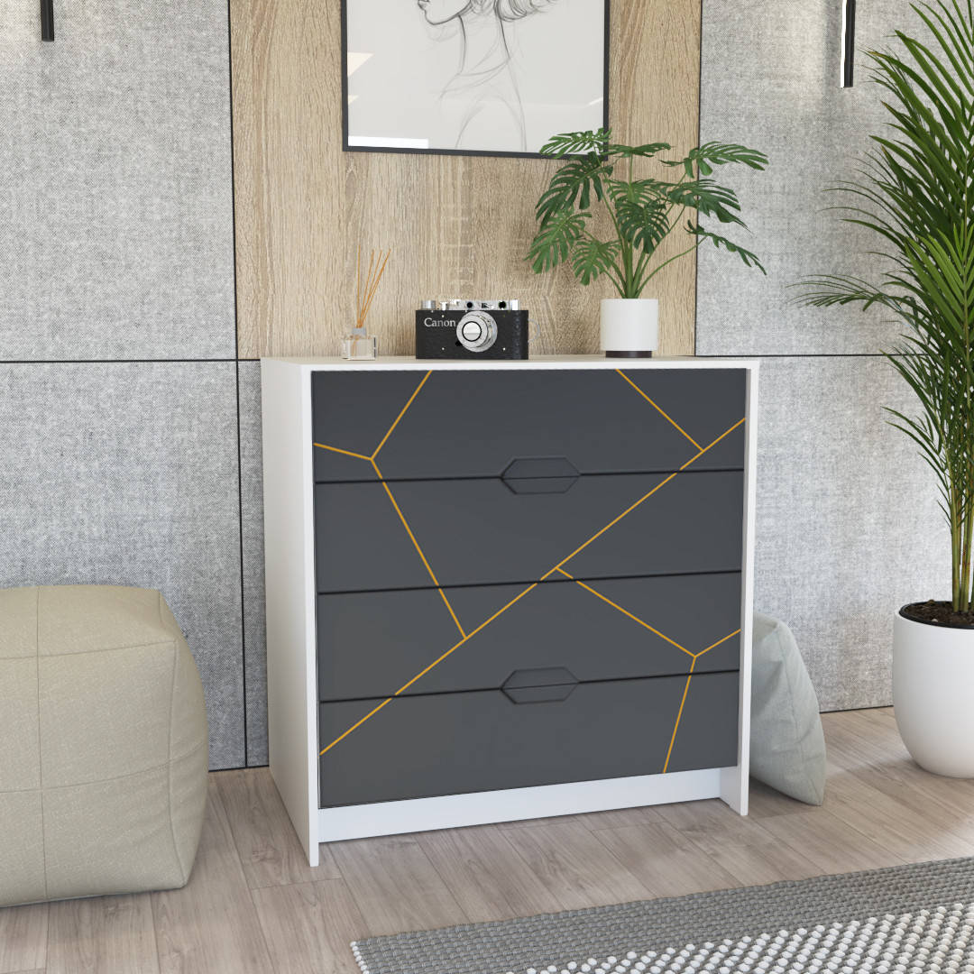 

Комод "Санторини" St-9, МДФ (90/ 92/ 55), Белый/ Антрацит с патиной золото