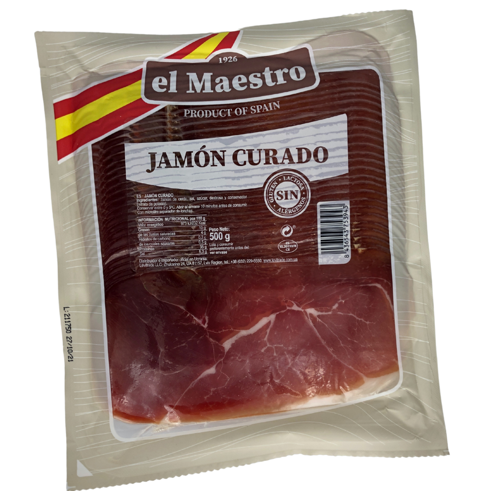 

Хамон Maestro JAMON Curado Locheando нарезка, 500г, 7шт/ящ