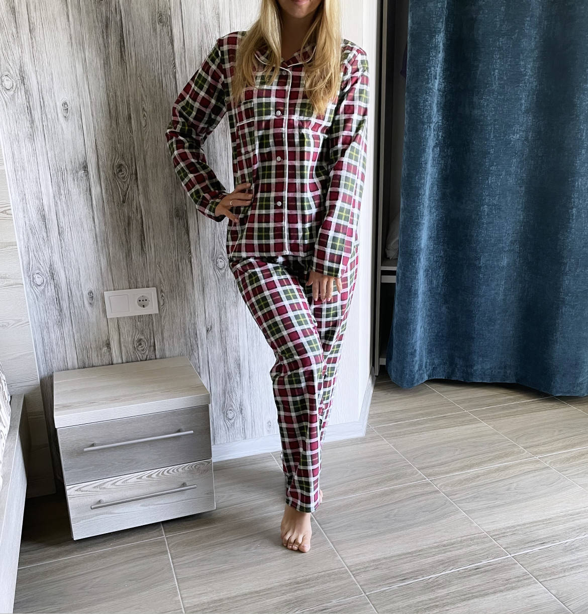 

Фланелевая Женская Пижама в клетку. Теплая Пижама в клетку. Пижама с кантом Фланель, 46