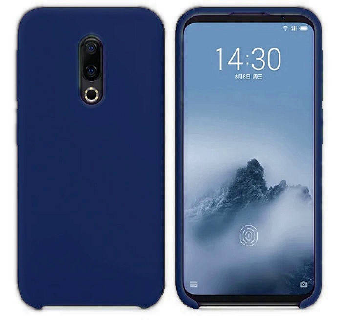 

Силиконовый чехол софт тач для Meizu 16 16X темно синий матовый с микрофиброй