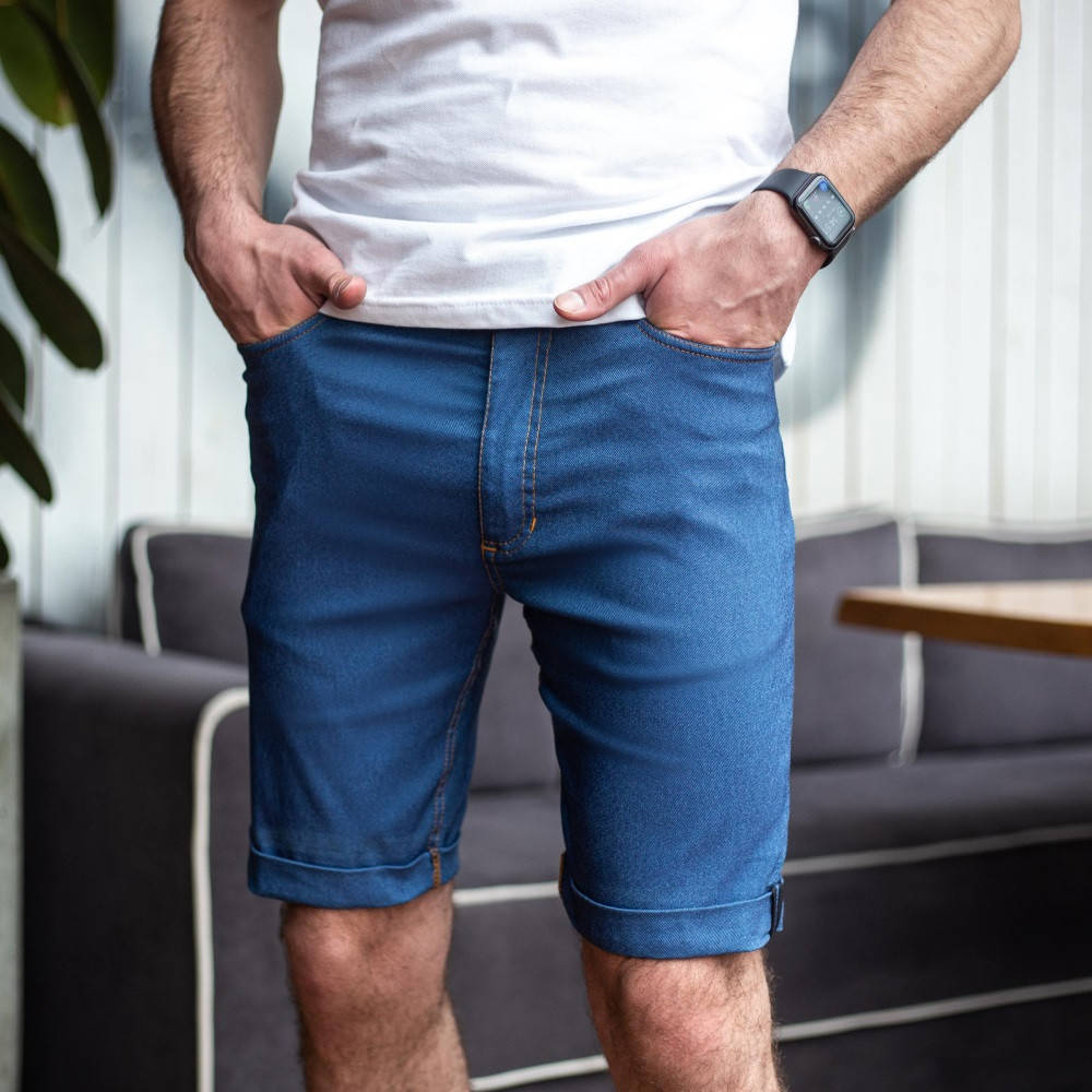 

Шорты мужские хлопковые летние с карманами врезными без принта без узора Pobedov Shorts Poleteli, Синий