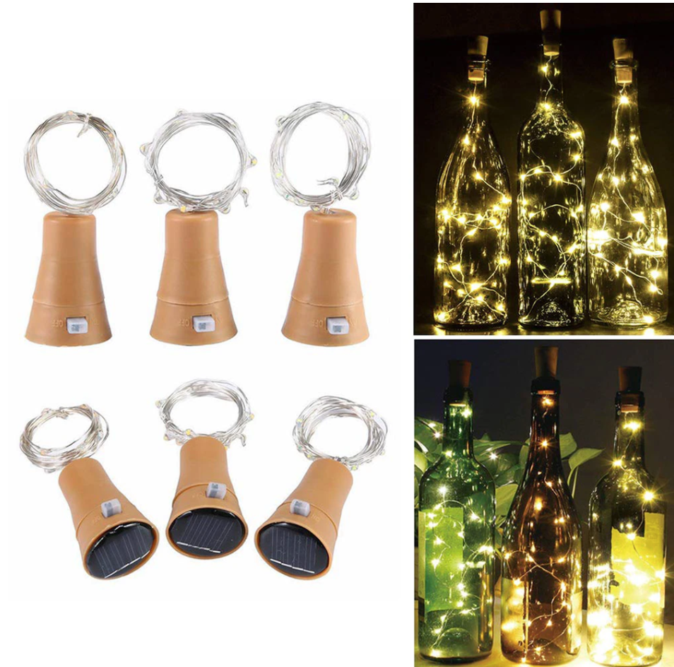 

Светодиодная гирлянда пробка для бутылки 2 метра на солнечной батарее Теплый белый цвет
