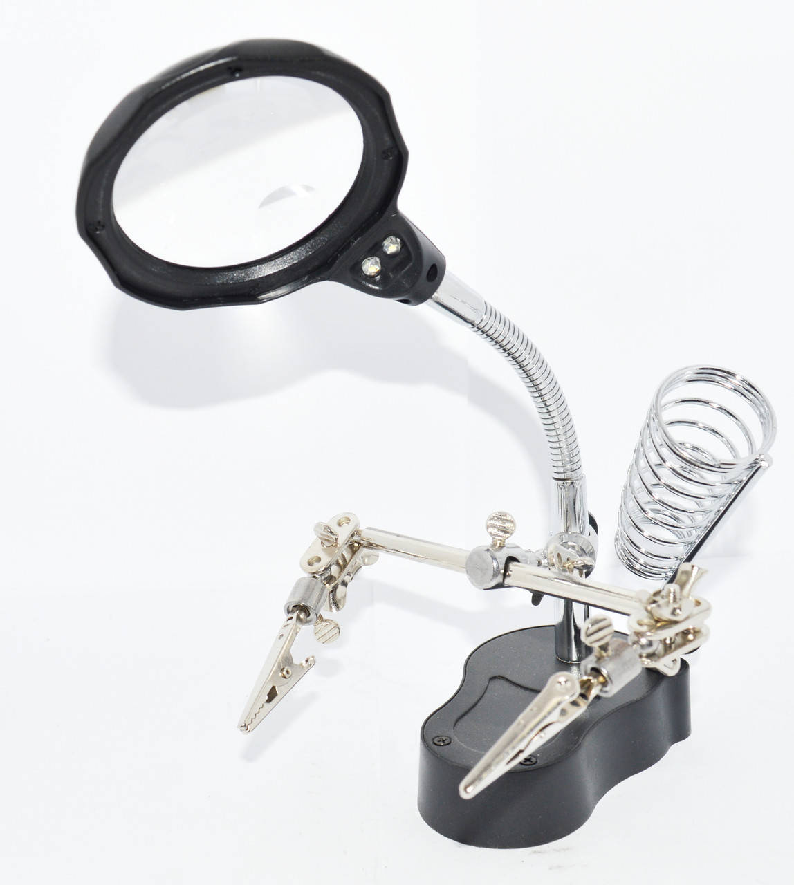 

14-02-104. Третья рука с лупой, увеличение 4х+12х диам.-65мм, подсв. LED + подст. под паяльник, ZD126-2