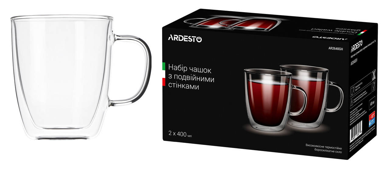 

Набор чашек для латте с двойными стенками - 2 шт по 400 мл Ardesto AR2640GH