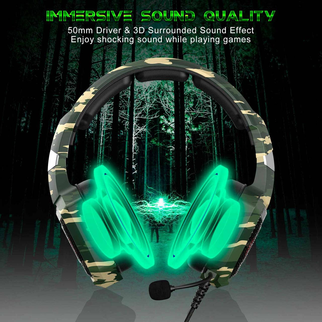 

Наушники проводные для ПК с микрофоном игровые ONIKUMA Gaming with LED K8, Зелёный