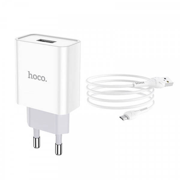 

Зарядное устройство HOCO C81A 1USB 2.1A + MicroUSB Cable White, Белый