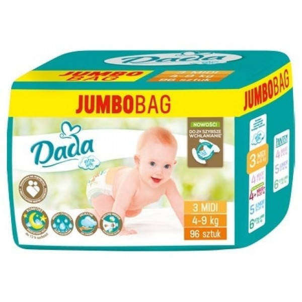 

Подгузники детские DADA Extra Soft (3) midi 4-9кг Jumbo Bag, 96 шт