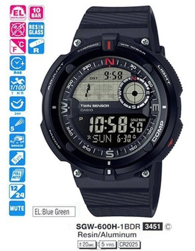 

Мужские часы Casio SGW-600H-1BER