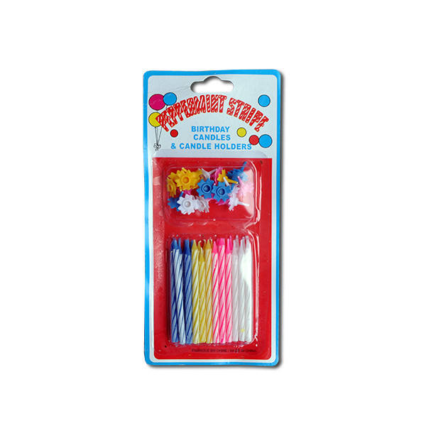 

Свечи разноцветные с подсвечниками (24 штуки)