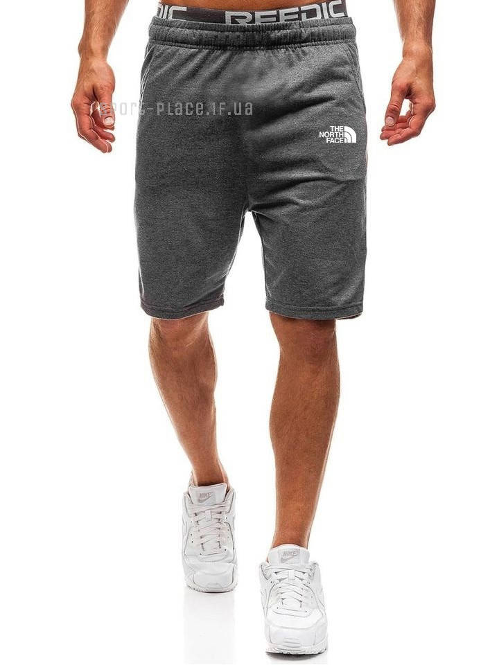 

Мужские шорты The North Face (Норс Фейс) темно серые (белый логотип) XL, 52, Темно-серый