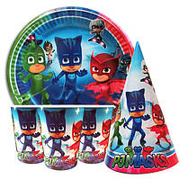 Набір "Герої в масках". Тарілки (18см) -10шт. Скляночки (250 мл)- 10 шт. Ковпачки (16см) -10 шт