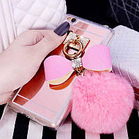 Рожевий дзеркальний чохол з пухнастим хвостиком для Xiaomi Redmi 4X