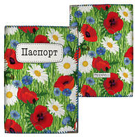 Обкладинка на паспорт Маки та ромашки (тканина)