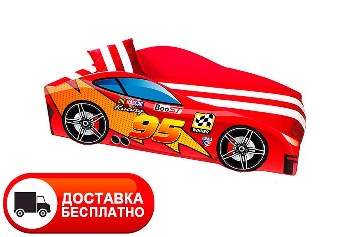 Ліжко машинка серія Еліт модель Блискавка Маквін червона зі спортивним матрацом і подушкою