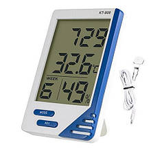 Термометр гігрометром КТ 908, годинником, будильником, календарем і виносним датчиком