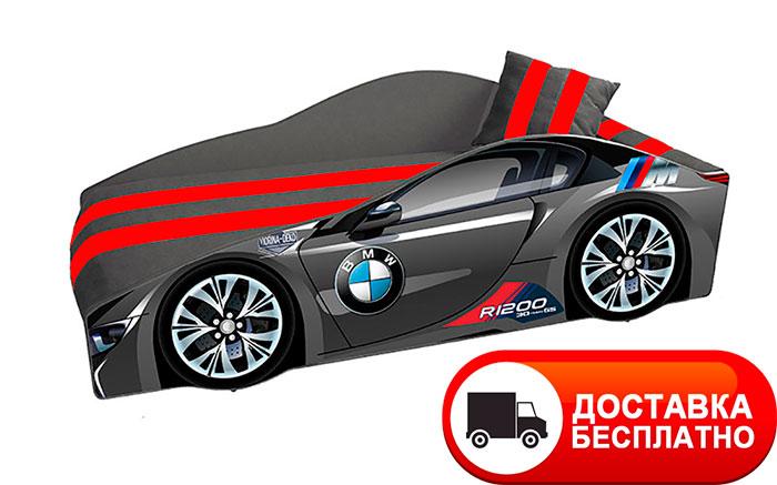 Ліжко машинка серія Еліт модель BMW чорна (графіт) зі спортивним матрацом і подушкою