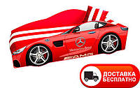 Кровать машинка серия Элит модель Mercedes красная со спортивным матрасом и подушкой