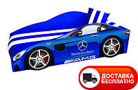 Кровать машинка серия Элит модель Mercedes синий со спортивным матрасом и подушкой