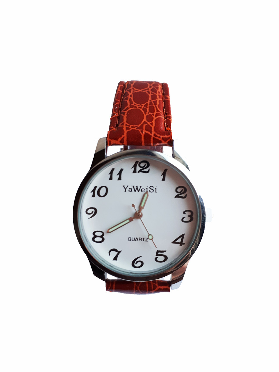 Годинник YaWeiSi чоловічі кварцові на рудому ремінці сріблястий, білий, фото 1