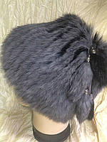 Хутряна шапка з хутра кролика сірий з чорним